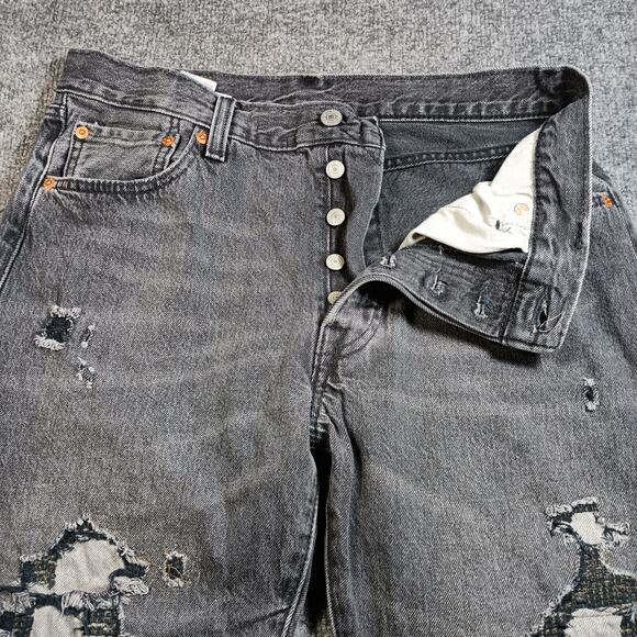 Levis 501 54 Deconstructed Jeans Men 33x32 Black Distressed Taper Button Fly - Picture 11 of 16